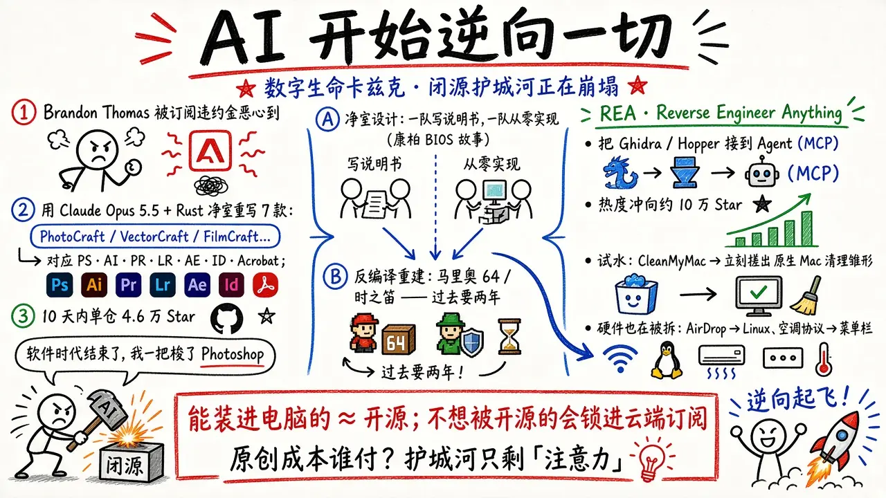 AI 开始逆向一切：闭源软件护城河正在崩塌（数字生命卡兹克）