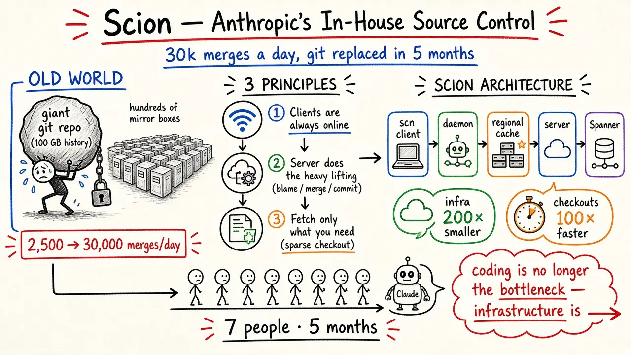 Anthropic 自研版本控制 Scion：每天合并 3 万次，5 个月替换 git