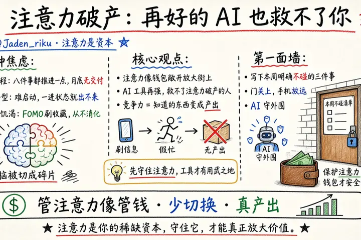 注意力破产的人，再好的 AI 工具也救不了你（@Jaden_riku）