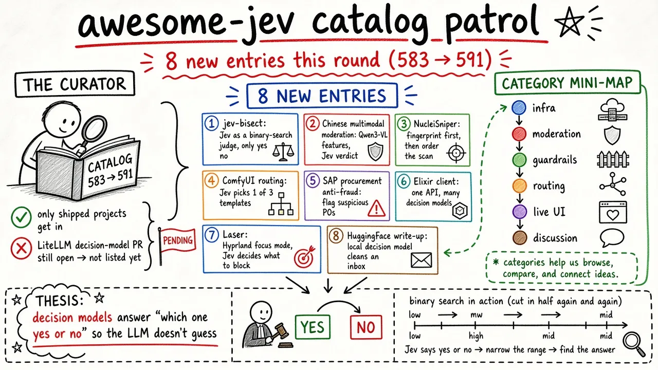 awesome-jev 周期巡检：新增 8 条，583 → 591（@yibie）