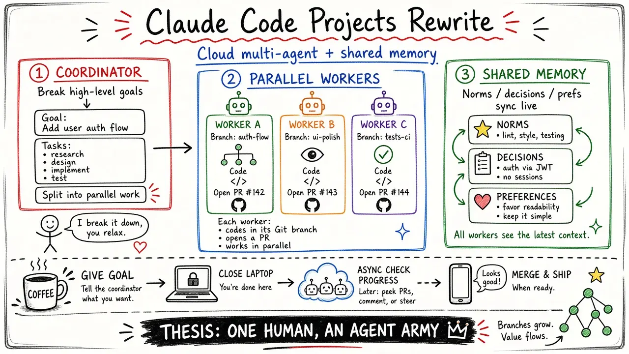 Claude Code Projects Redesign · 30k-Agent Orchestration (QbitAI)