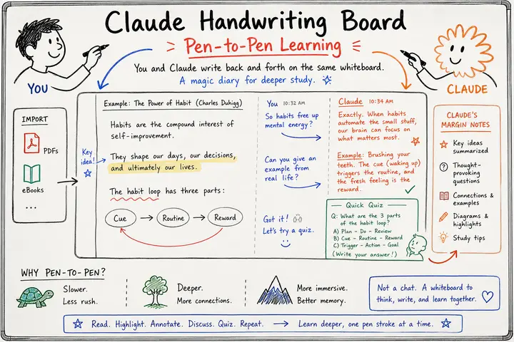 @xiaohu · Claude Handwriting Board: Pen-to-Pen Learning
