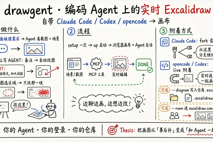 drawgent · 把编码 Agent 接到实时 Excalidraw 画布