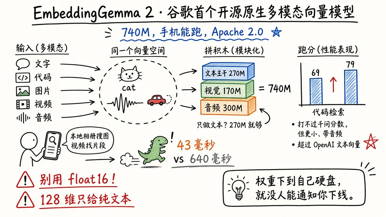 EmbeddingGemma 2 · 谷歌首个开源原生多模态 Embedding 模型