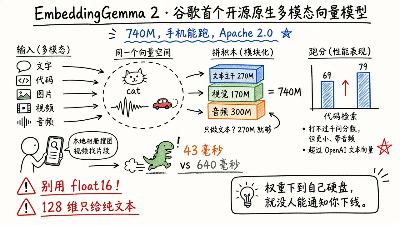 EmbeddingGemma 2 · 谷歌首个开源原生多模态 Embedding 模型