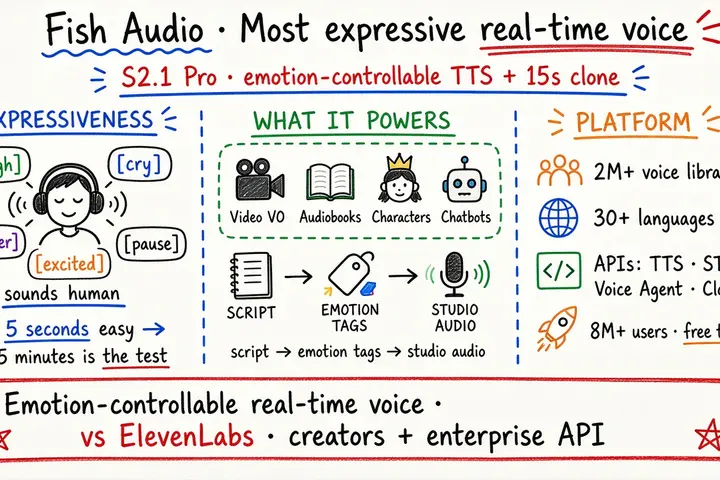 Fish Audio · Emotion-controllable real-time TTS & voice cloning (S2.1 Pro)