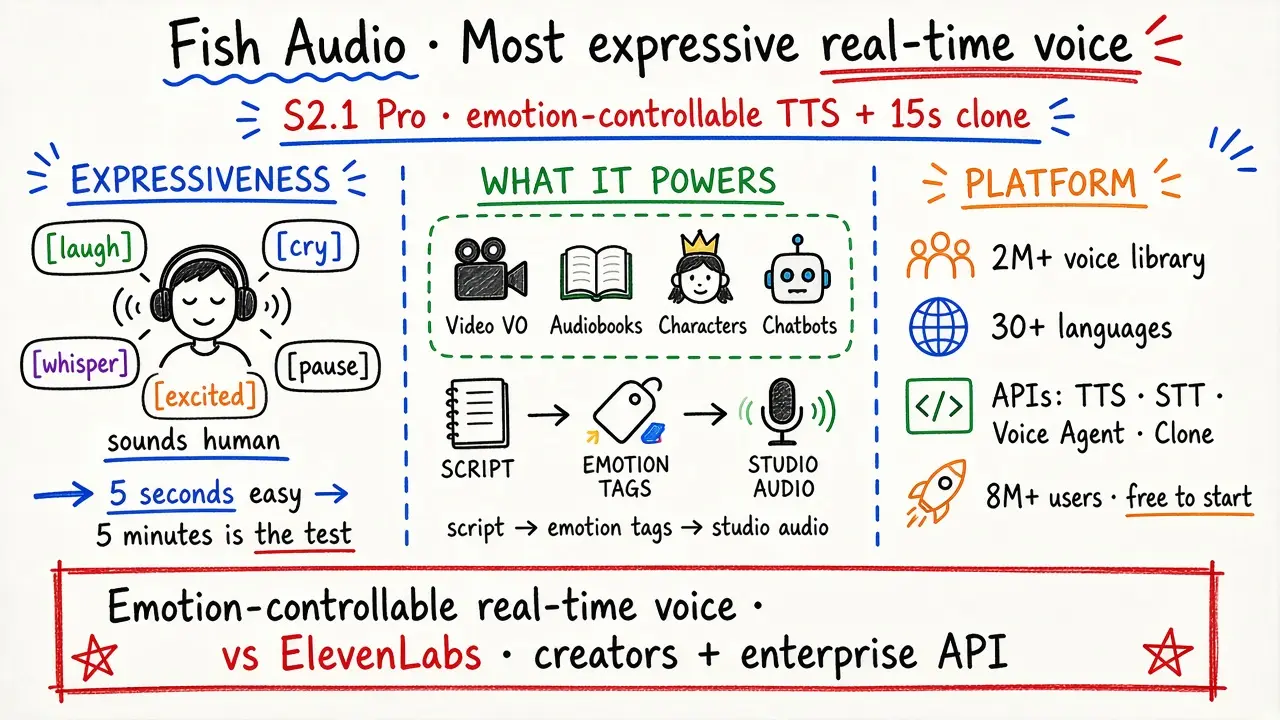 Fish Audio · Emotion-controllable real-time TTS & voice cloning (S2.1 Pro)