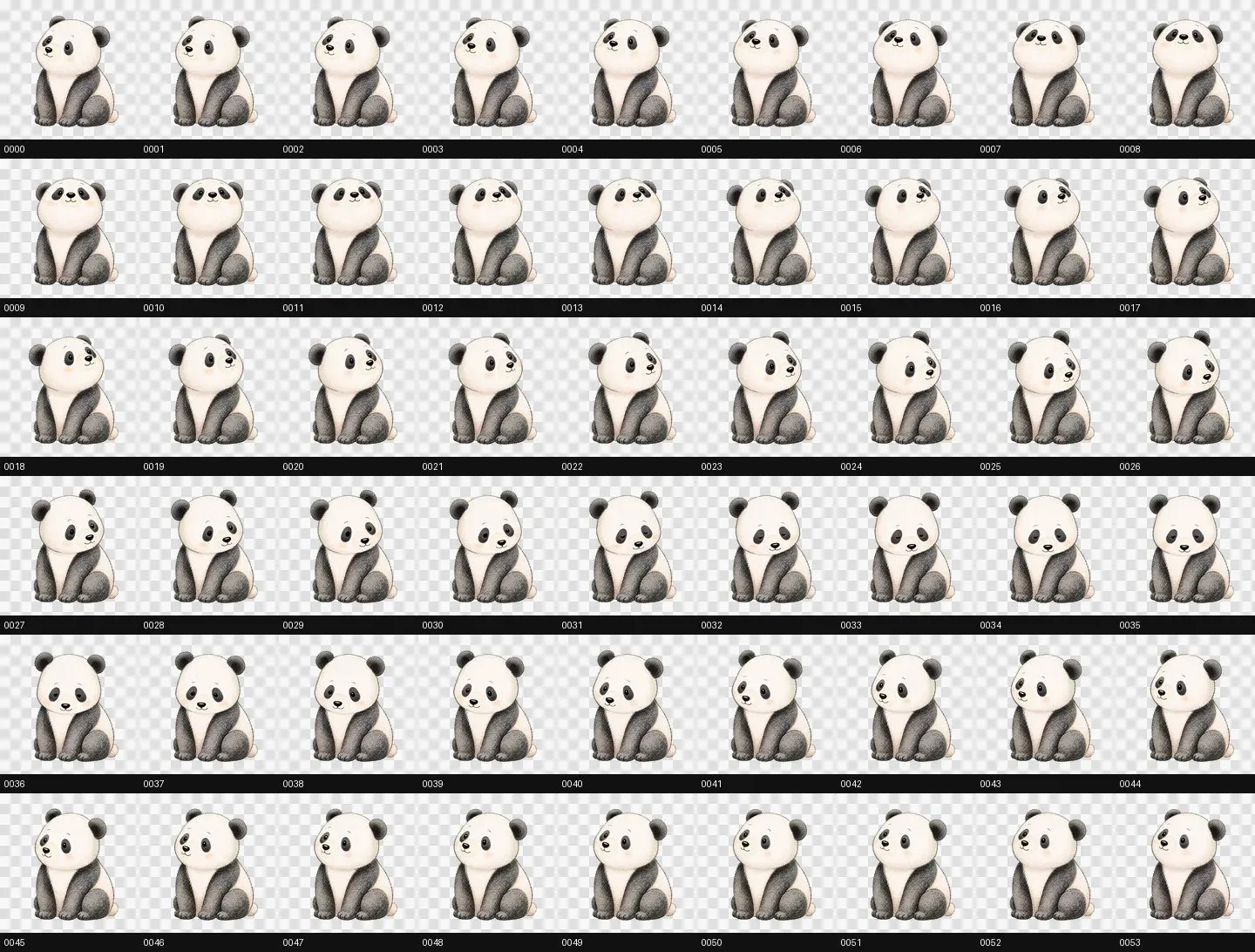 The 54 finished head-turn frames. The page selects a frame based on the mouse's direction.