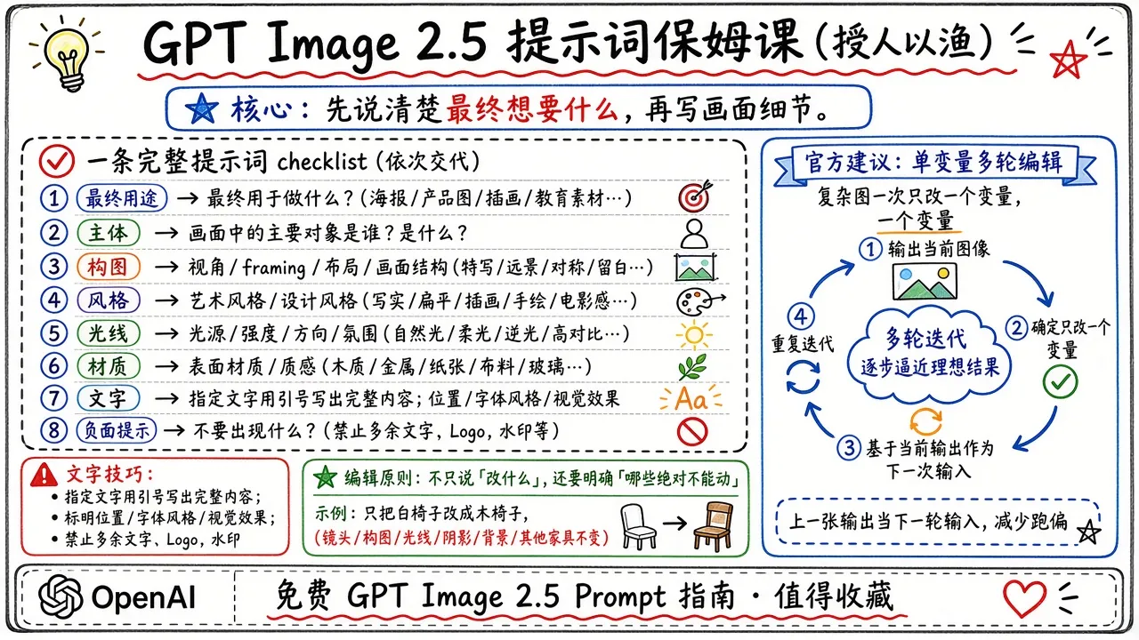 @yyyole · GPT Image 2.5 提示词保姆课：先用途后细节