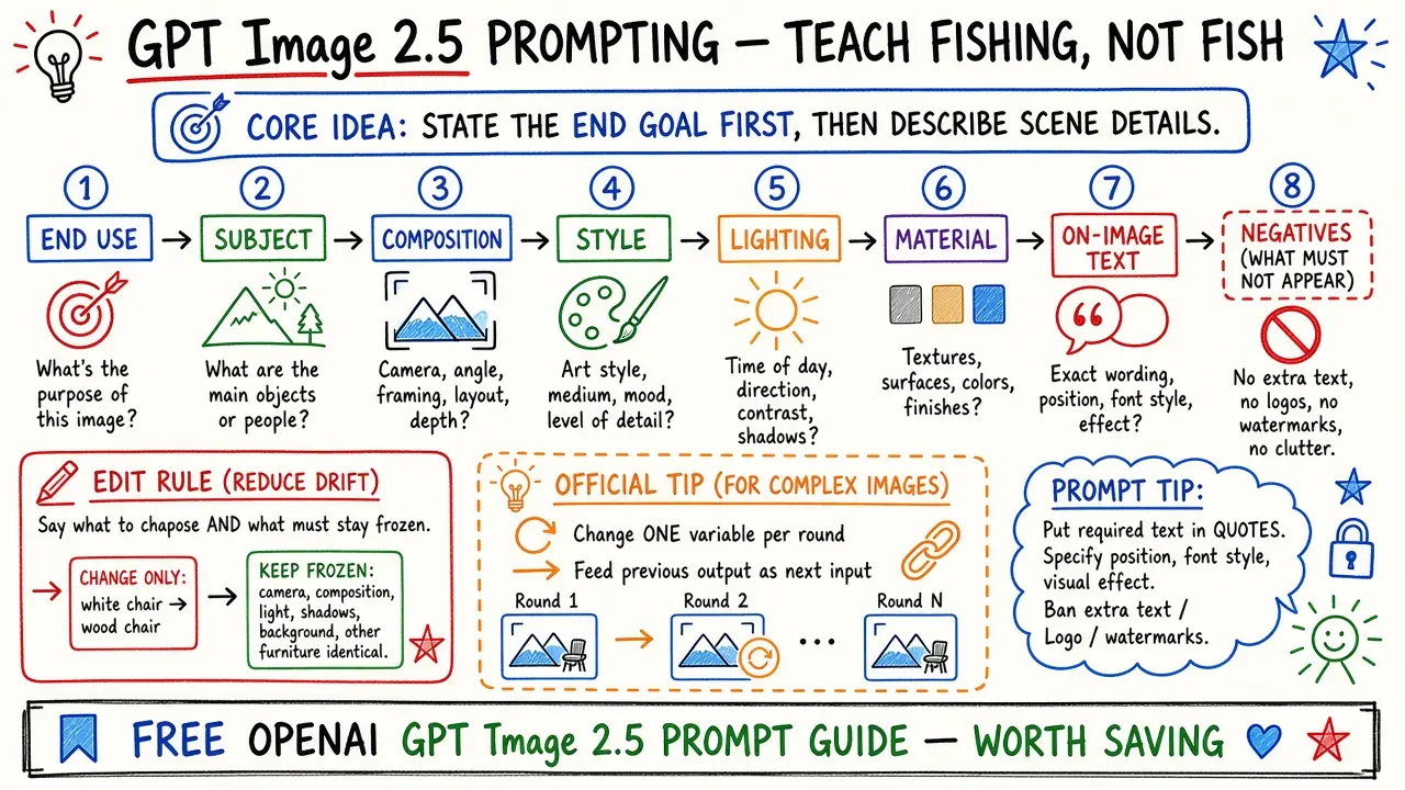 @yyyole · GPT Image 2.5 prompting: goal first, then details
