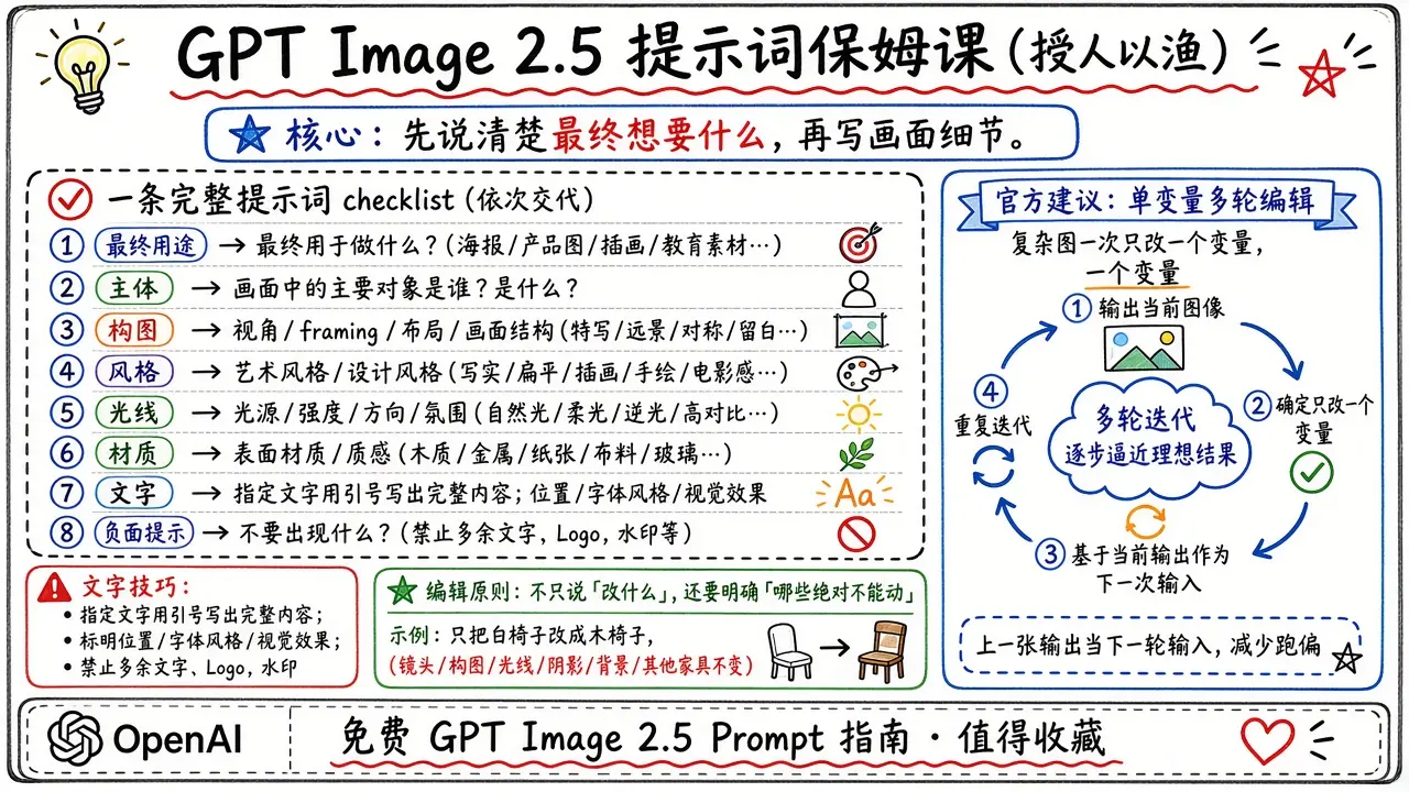 @yyyole · GPT Image 2.5 提示词保姆课：先用途后细节