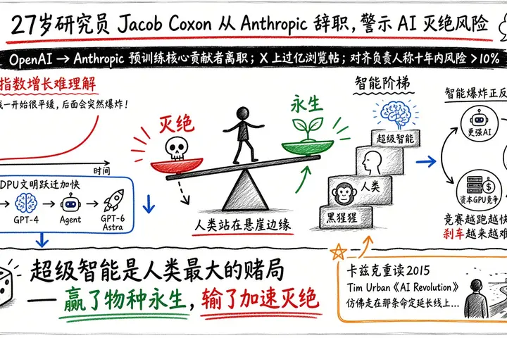 一个27岁的AI研究员从Anthropic辞职了，因为他担心AI会导致人类灭绝。