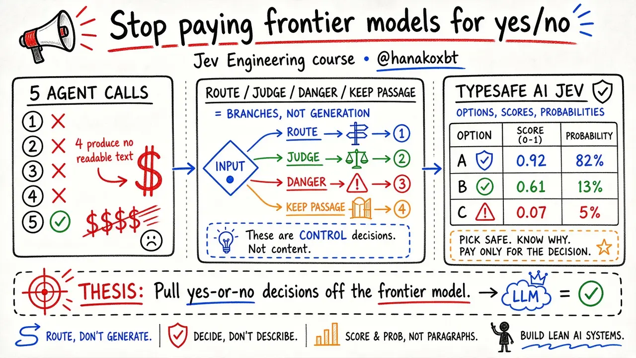 Jev Engineering: Stop Paying Frontier Models for Yes-or-No Calls (@hanakoxbt)