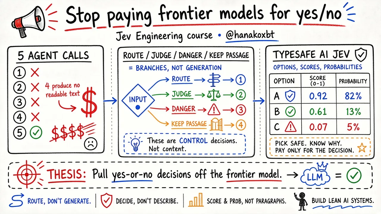 Jev Engineering: Stop Paying Frontier Models for Yes-or-No Calls (@hanakoxbt)