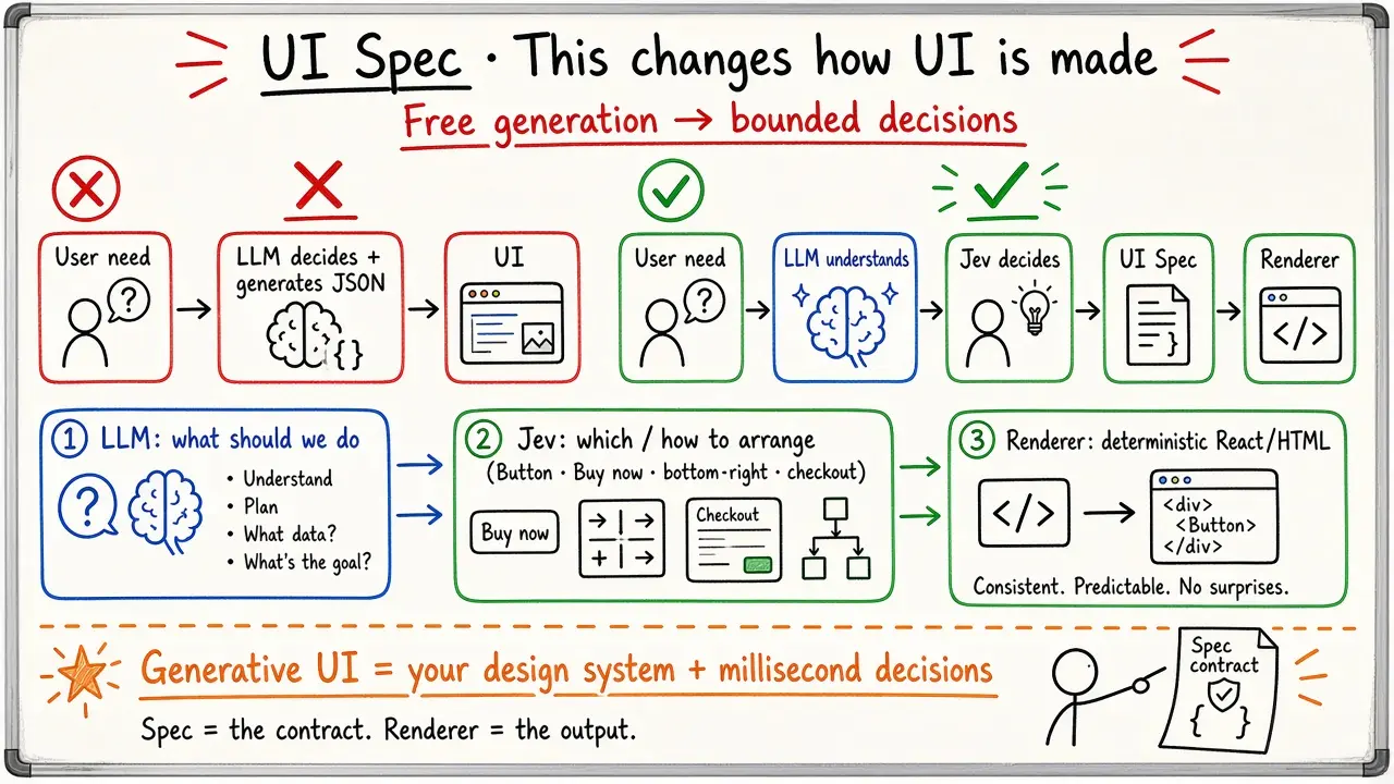 Jev UI Spec：生成式 UI 从自由生成→有限决策（@GoSailGlobal）