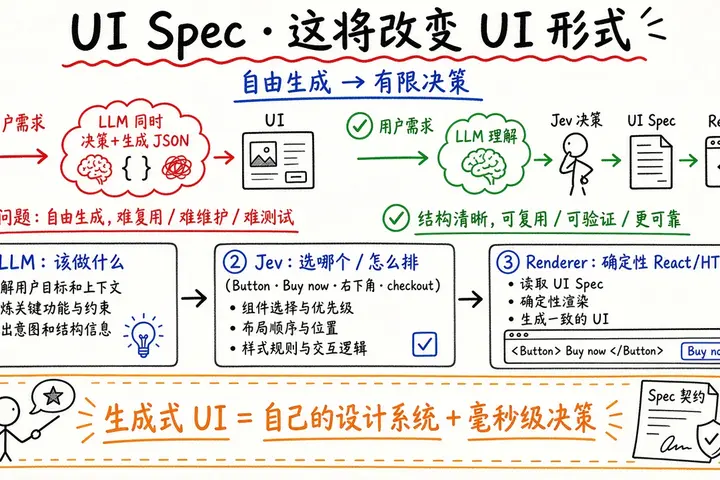 Jev UI Spec：生成式 UI 从自由生成→有限决策（@GoSailGlobal）