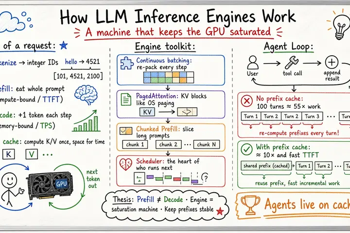 How LLM Inference Engines Actually Work · Prefill, Decode, KV Cache, Continuous Batching & Agent Loop
