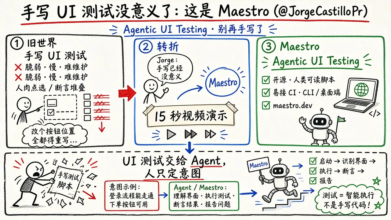 手写 UI 测试没意义了：这是 Maestro（@JorgeCastilloPr）