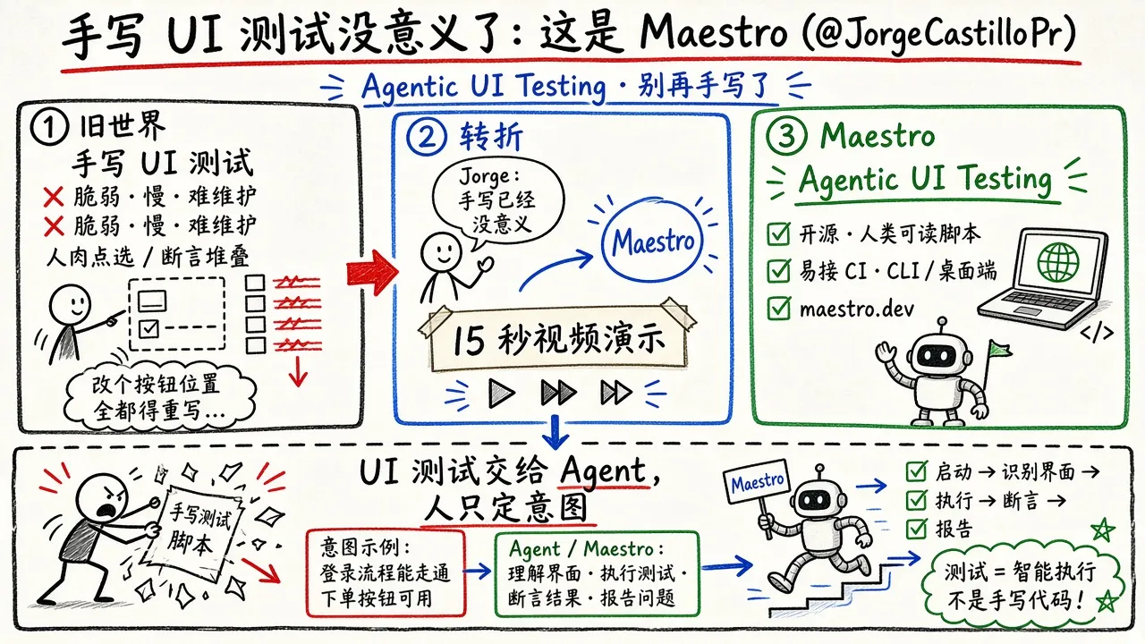 手写 UI 测试没意义了：这是 Maestro（@JorgeCastilloPr）