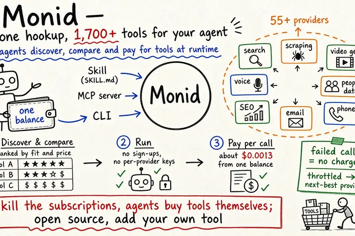 Monid · 一次接入，让 Agent 自己找、比、买 1700+ 工具