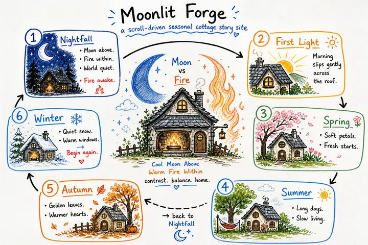 Moonlit Forge · 月光锻造小屋（四季滚动叙事站）