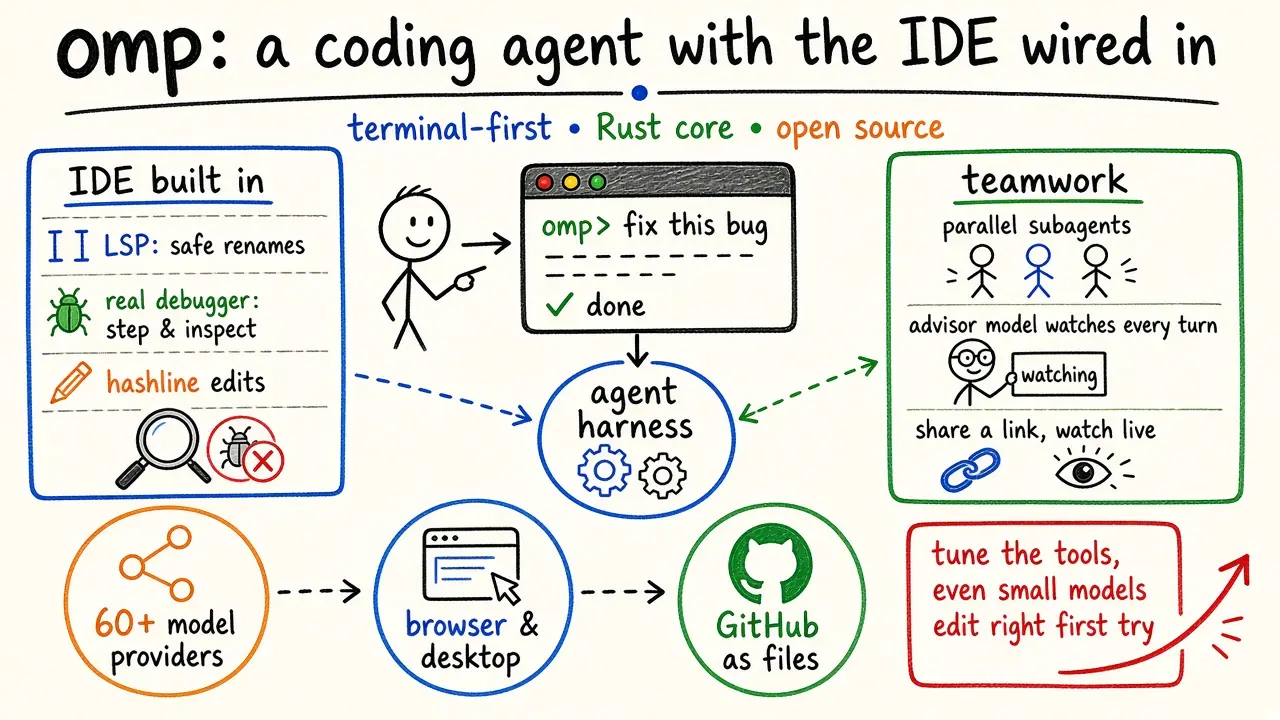 omp：把 IDE 接进来的编码智能体（Rust 内核 Agent Harness）
