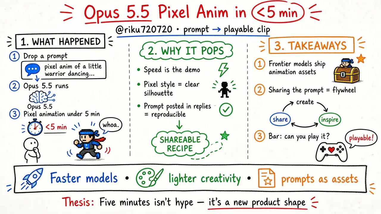 Opus 5.5 Pixel Animation in Under 5 Minutes (@riku720720)