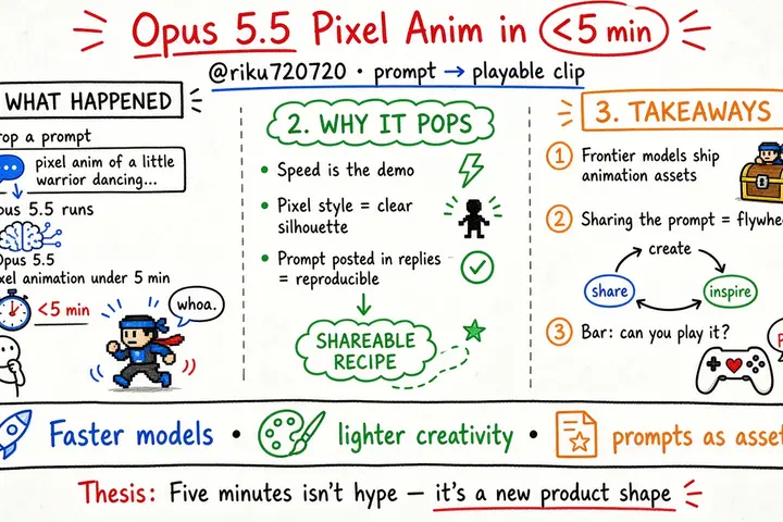 Opus 5.5 Pixel Animation in Under 5 Minutes (@riku720720)