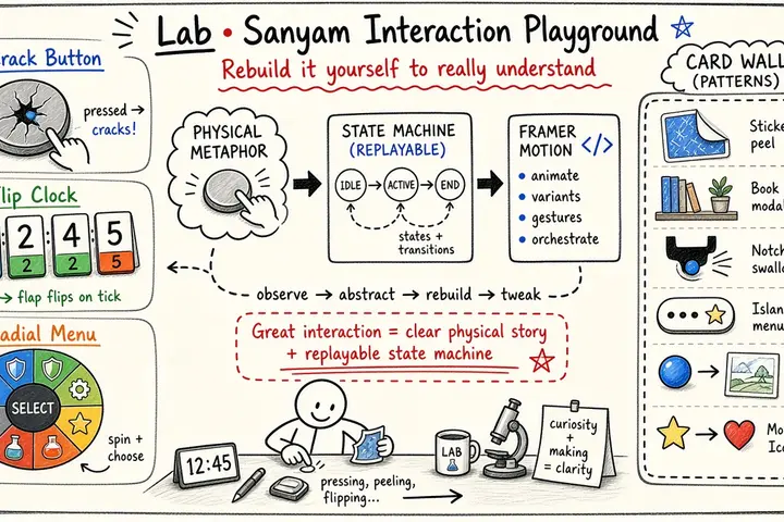 Lab · Sanyam's interface interaction playground (Morphing Icons / Spring / Flip Clock…)