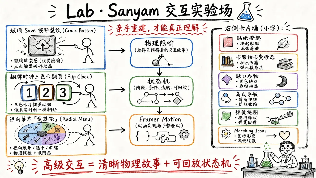 Lab · Sanyam 的界面交互实验场（Morphing Icons / Spring / Flip Clock…）