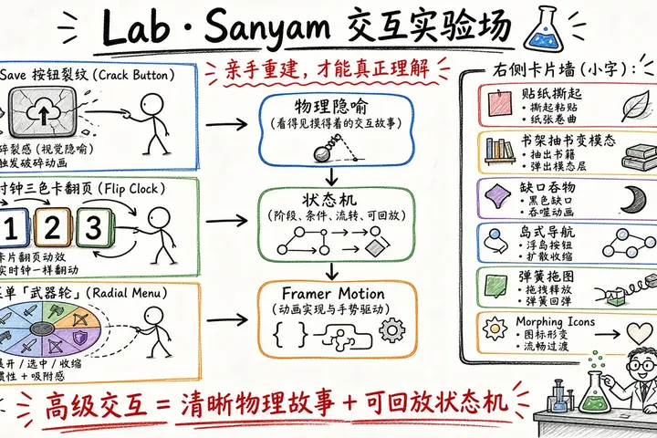 Lab · Sanyam 的界面交互实验场（Morphing Icons / Spring / Flip Clock…）