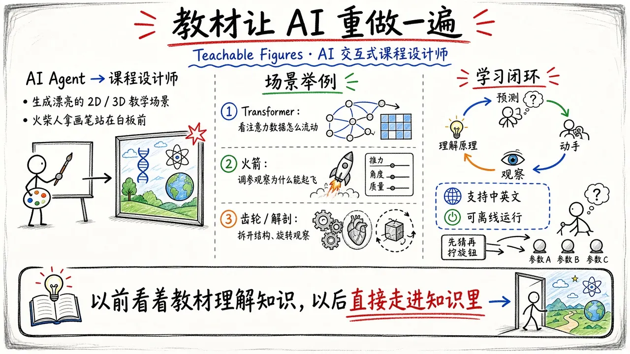 洛克船长推荐 Teachable Figures：用 AI Agent 做交互式 2D/3D 教学场景
