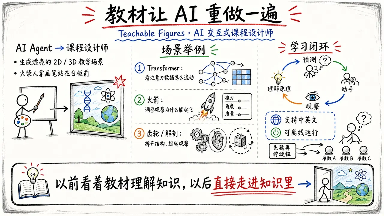洛克船长推荐 Teachable Figures：用 AI Agent 做交互式 2D/3D 教学场景