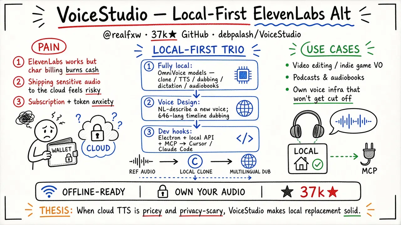 VoiceStudio: 37k★ Local-First ElevenLabs Alternative (@realfxw)