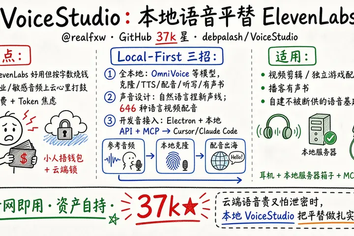 VoiceStudio：37k 星本地语音平替 ElevenLabs（@realfxw）