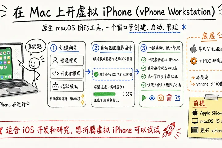 Mac 上开虚拟 iPhone：vPhone Workstation（@bkdgiffug）