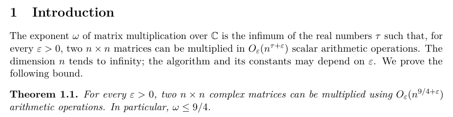 Manuscript introduction and theorem 1.1 with complex matrices, arbitrary positive epsilon and scalar arithmetic operations.