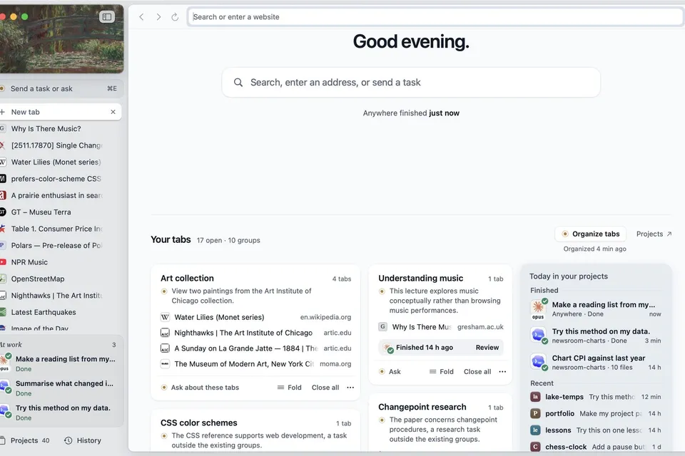 Rill browser home and agent task interface