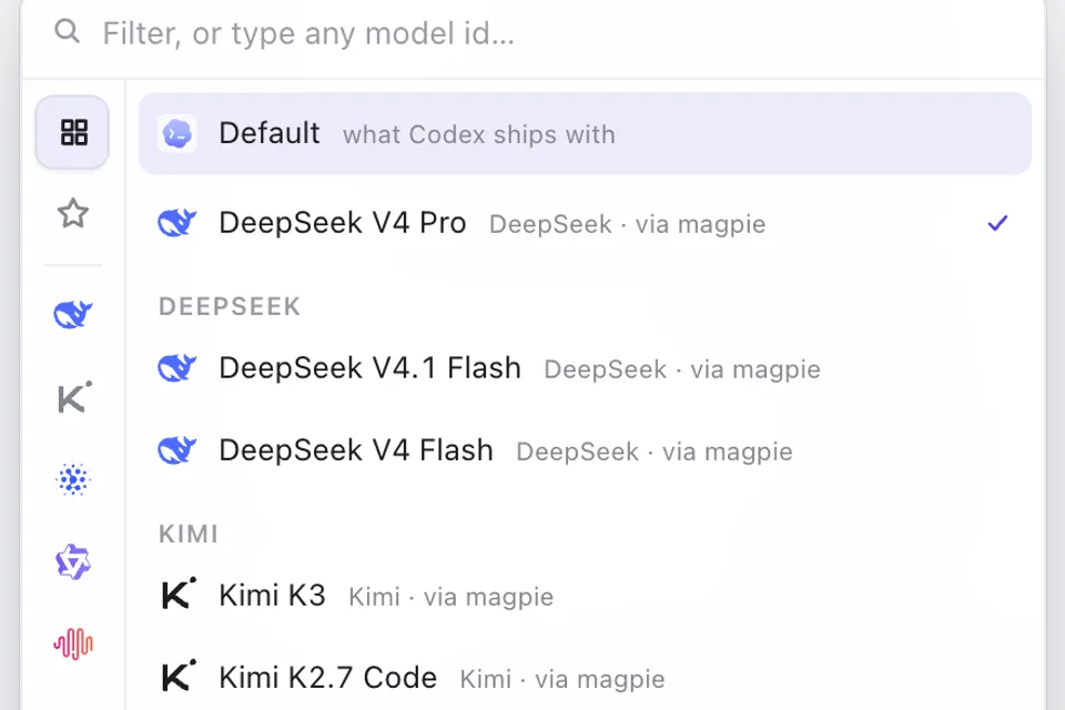 The magpie model picker shown on its website