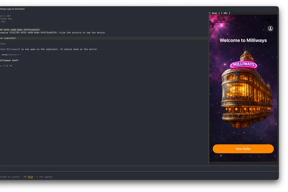 The terminal and phone mirror shown in the mobile-mcp project